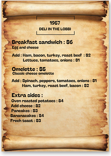 Breakfast menu with available items
